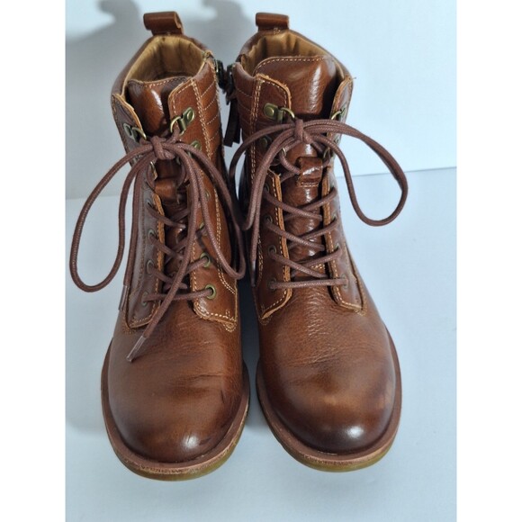 Sofft Aqua Leather Ankle Boots Women Sz 6.5M Zip Lace Up Brown Western Outdoors - Picture 2 of 14